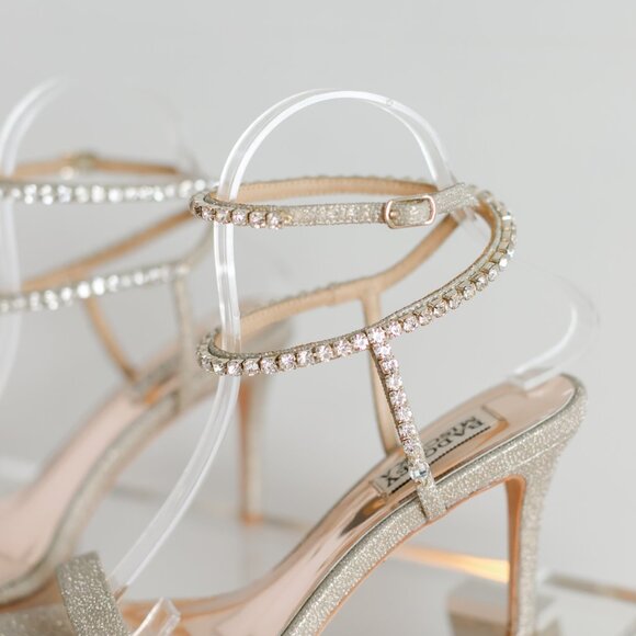Badgley Mischka Claudette Platinum Women's Heel 7.5 Diamond Rhinestone Sandal - Picture 3 of 10